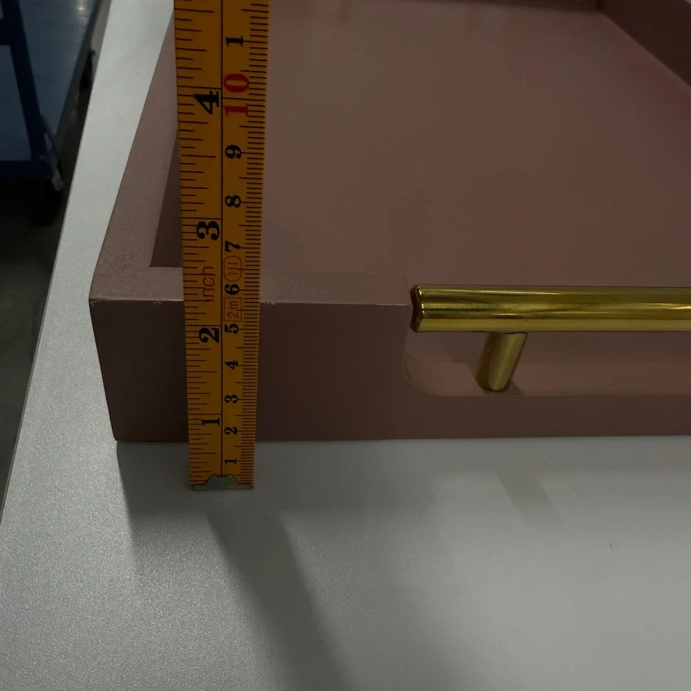 Modern Mauve Pink Decorative Serving Tray with Gold Handles 16x12 Rectangle
